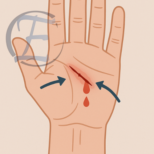 Ilustração médica mostrando corte que requer sutura pela separação das bordas.