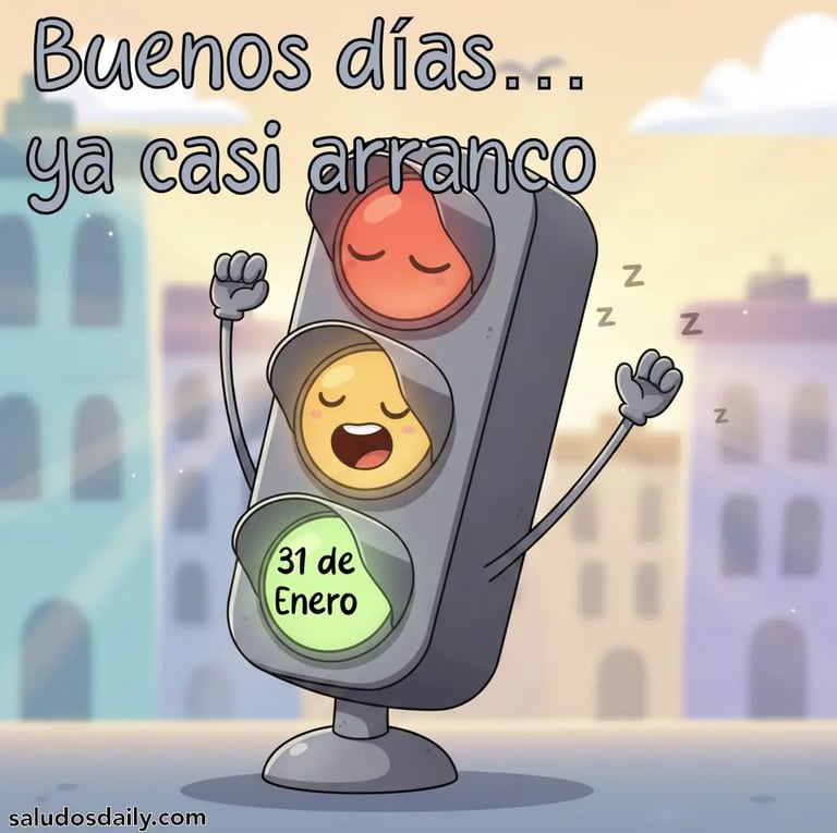 semáforo estirándose como si acabara de despertar, con la luz verde apenas encendiéndose suavemente 