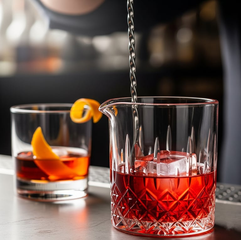 Negroni sendo preparado no bar We Hall Beuaty o melhor salão cabeleireiro de bauru