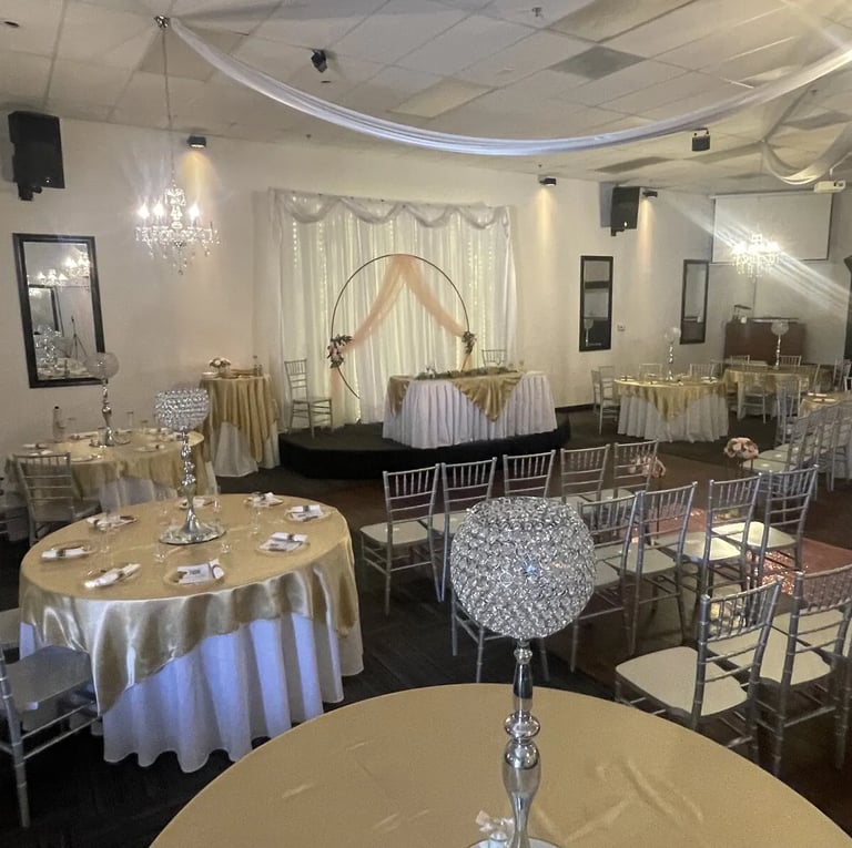 Gold Wedding Decor for Prestige Banquet and Event Center