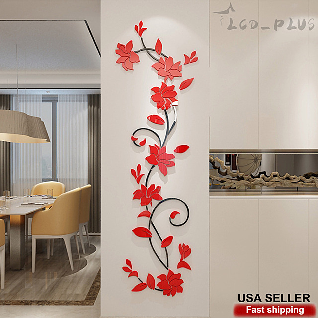 3D Rattan Flower Wall Stickers for Door Living Room Decal DIY Decors
