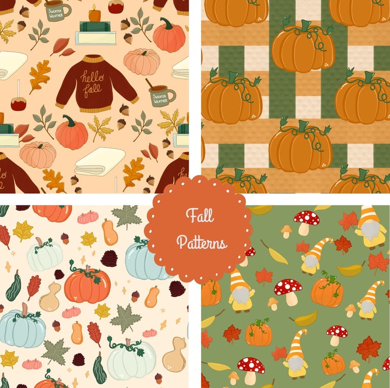 a collection of fall themed patterns by designs by KLM