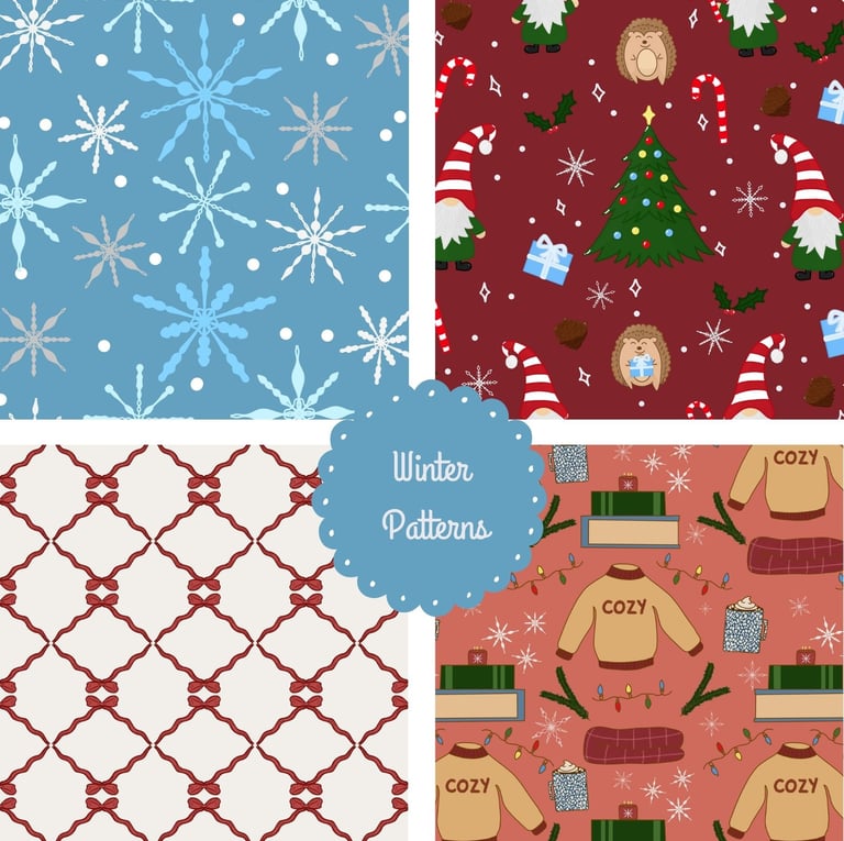 a collection of winter themed patterns by designs by KLM