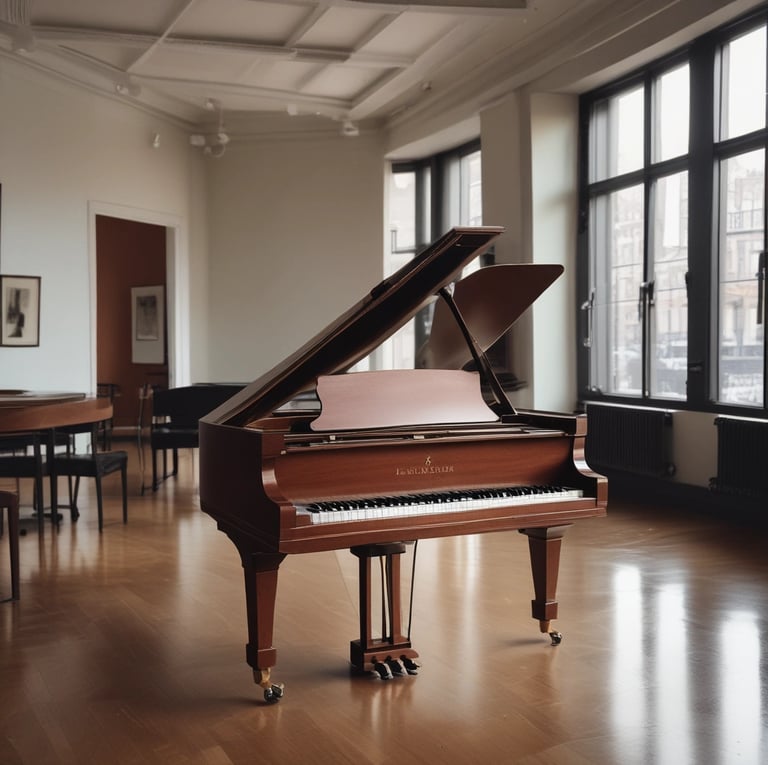 Beautiful grand piano in class