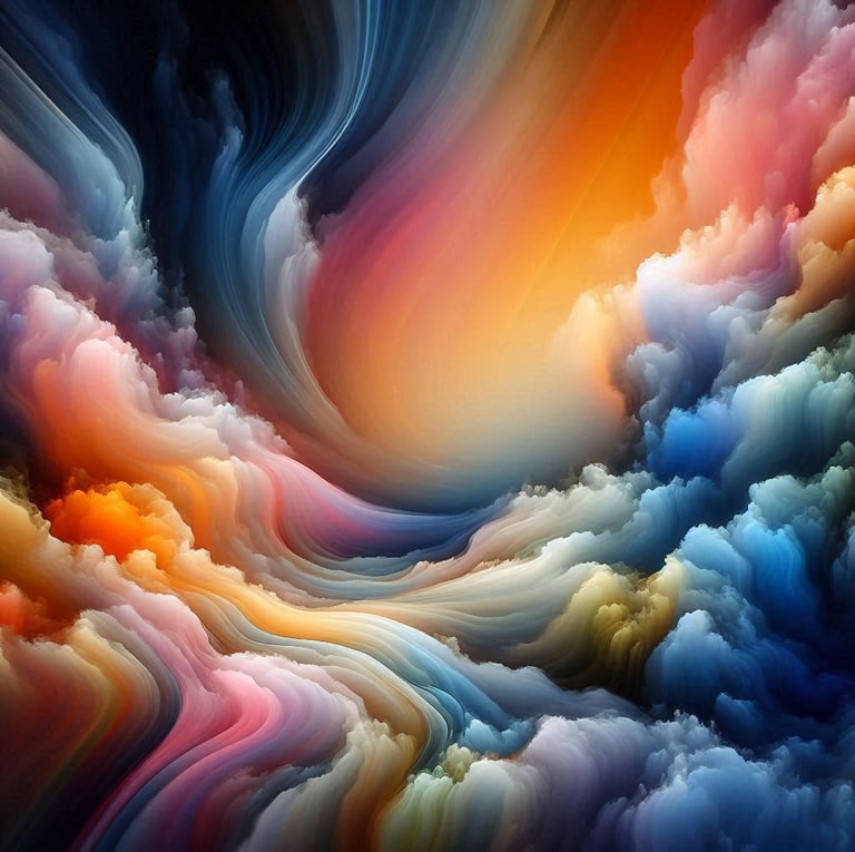 A colorful abstract painting of a colorful cloud