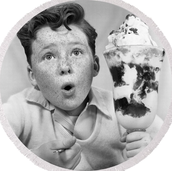 classic photo of boy with ice cream sunday