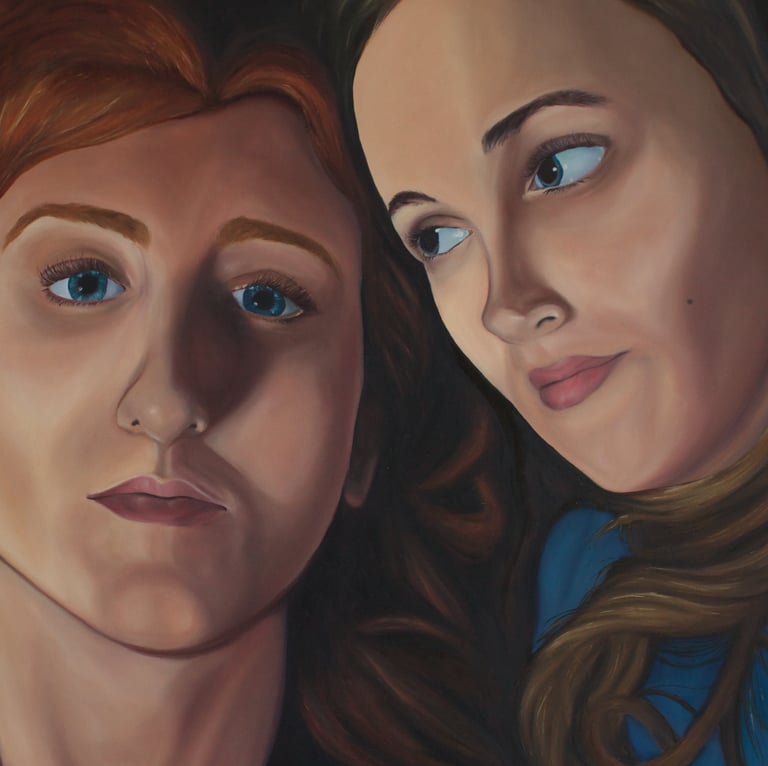 oil painting of two young women's faces