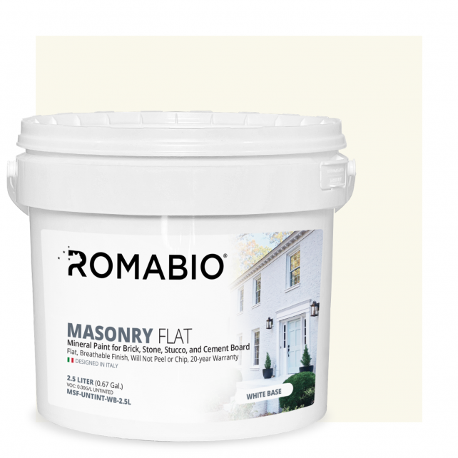 a bucket of romabio masonry paint
