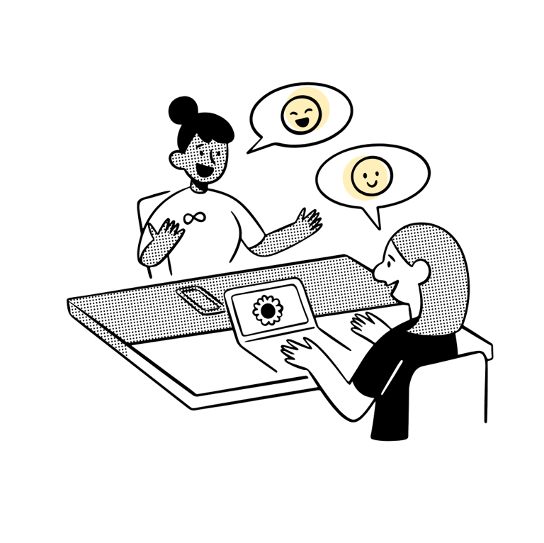 An illustration of two females talking.