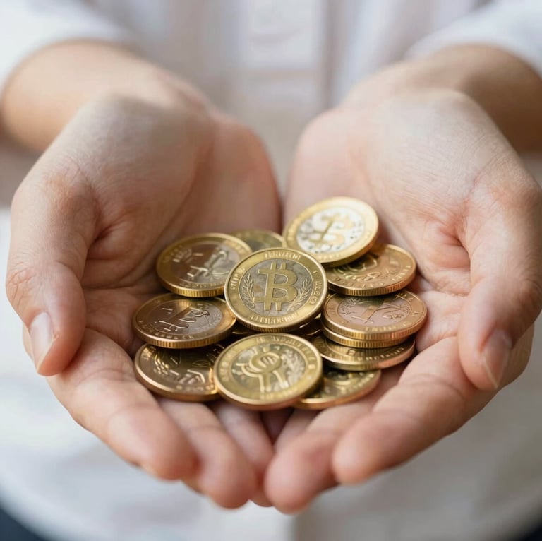 Close-up of hands holding a shiny gold coin against a softly lit background, symbolizing secure investment.