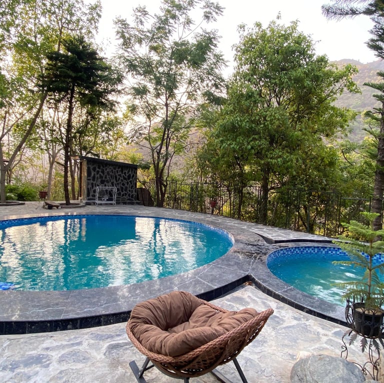 a chair and a chair in a backyard