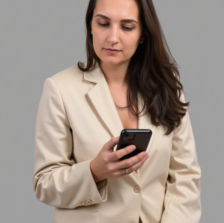 A imagem mostra a Marina, mexendo no celular