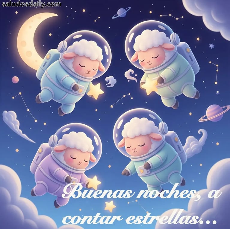 borregos astronautas deseando buenas noches a contar estrellas