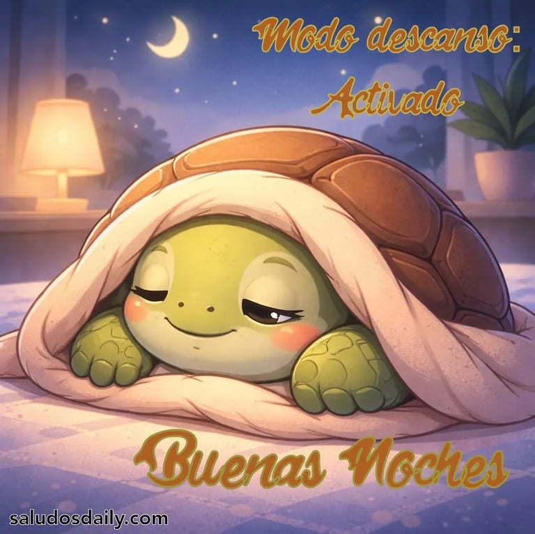 Tortuga entrando lentamente en su caparazón como si fuera una cobija, con expresión relajada y somno
