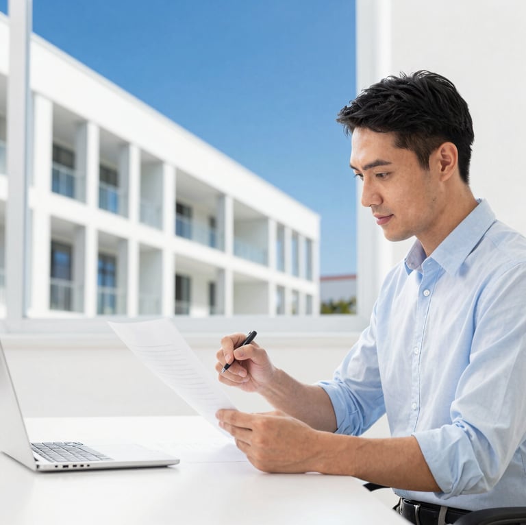 A professional, reassuring insurance advocate in a clean office setting, reviewing documents with a homeowner, bright daylight, crisp architectural photography.