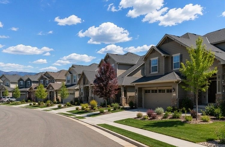 residential street in Briargate Colorado Springs showing modern family homes in densely populated north Colorado Springs