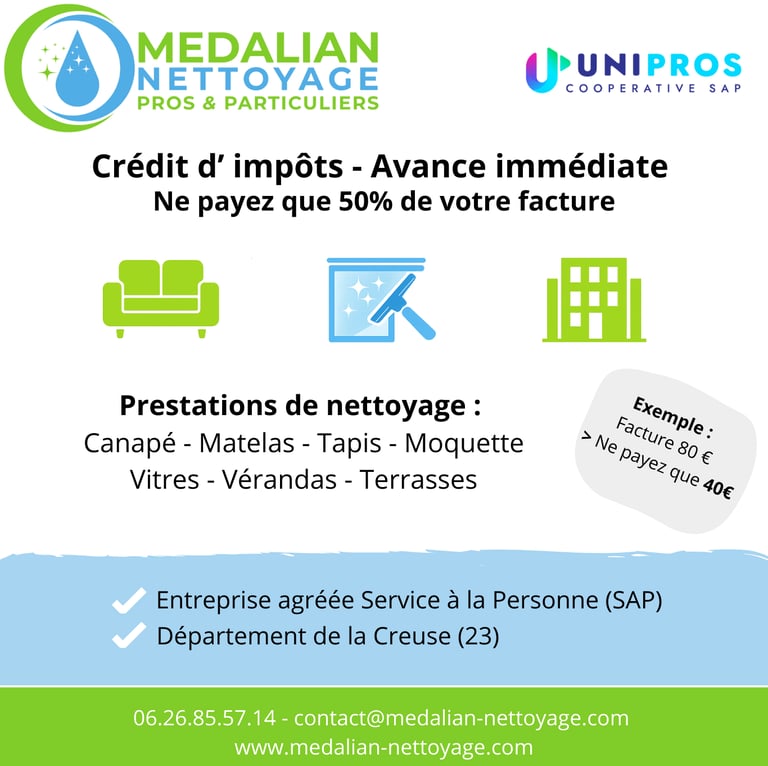 ;Présentation du crédit d'impôts et de l'avance immédiate : ne payez que 50 % de votre facture.