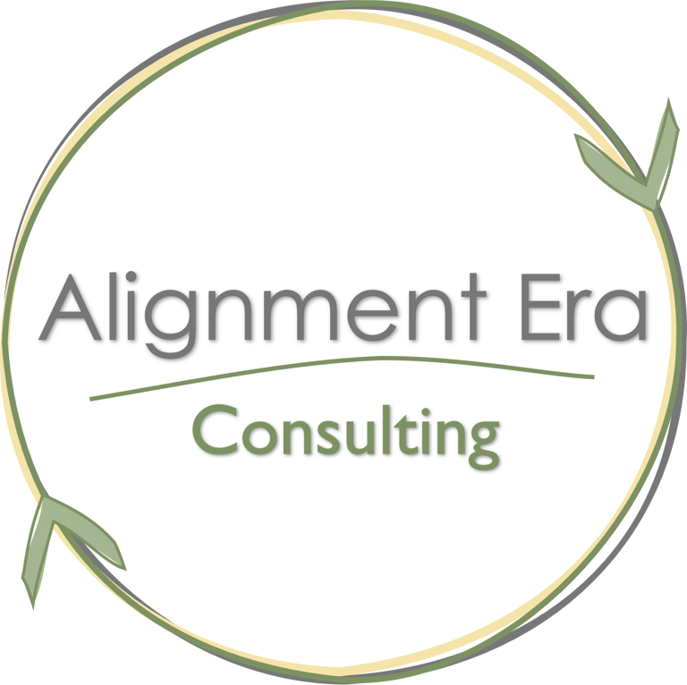 Alignment Era Consulting logo featuring a minimalist circular design with green and yellow accents