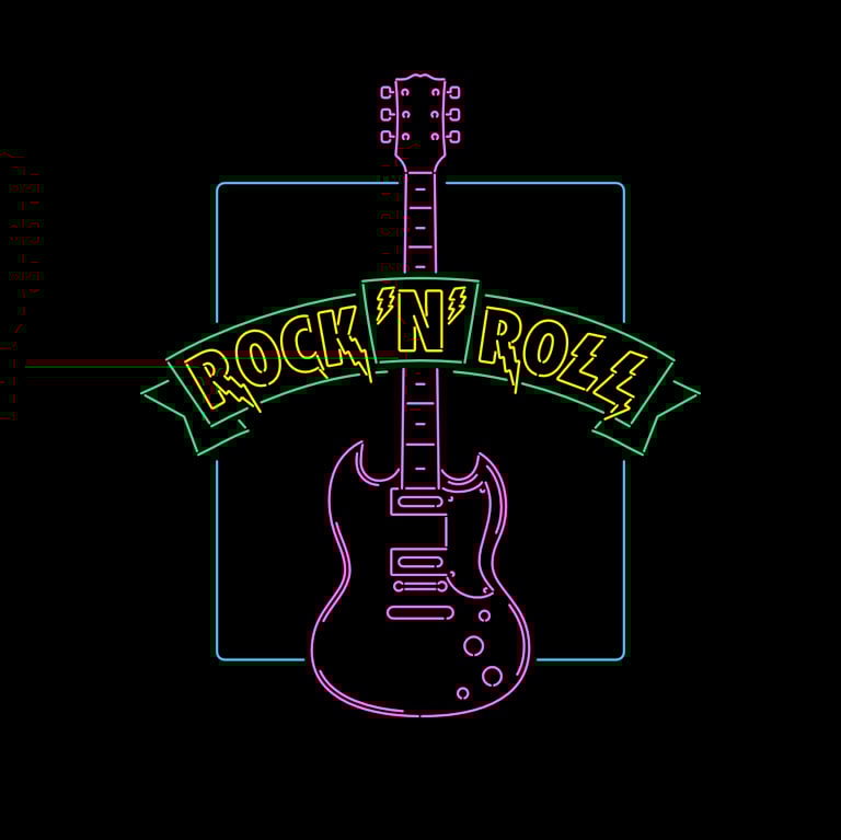 Rock'N'Roll guitar neon sign colours layout