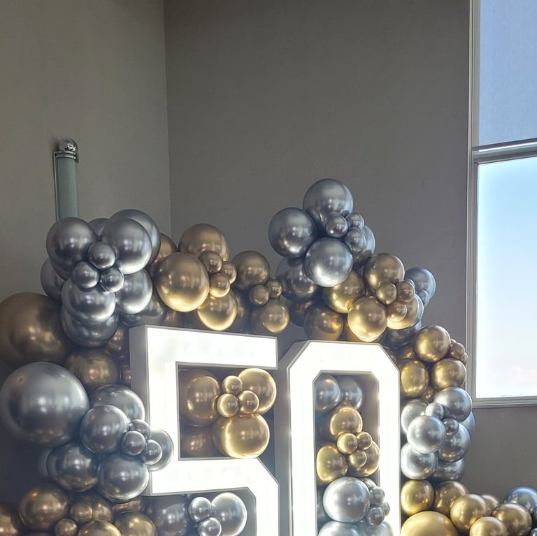 50th gold and silver marquee balloon garland backage