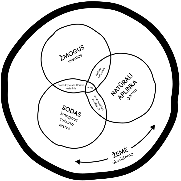 holistinio sodo koncepsija pavaizduota diagramoje