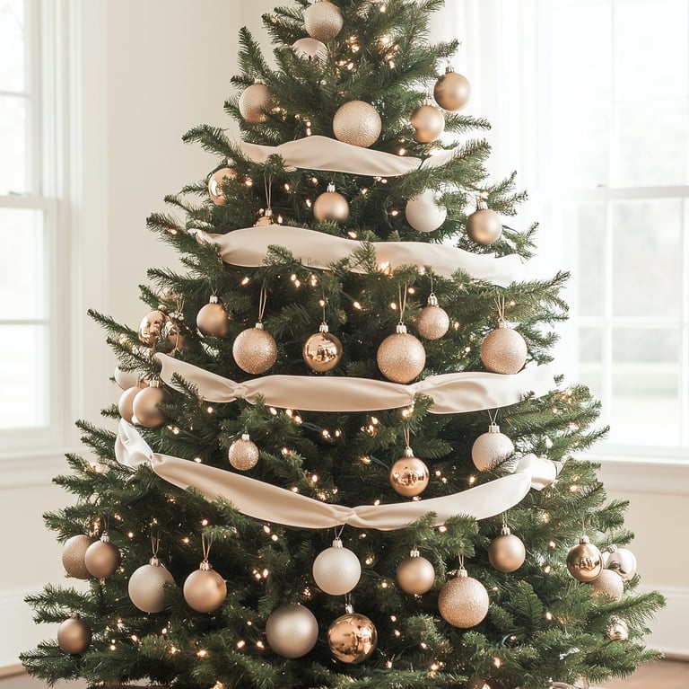a christmas tree with ornaments and presents