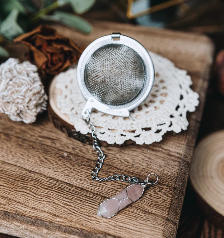 Crystal Tea Ball Strainer - Rose Quartz