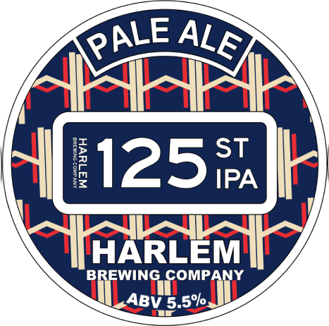 125th Street IPA label from Harlem Brewing Company with repeating pattern of abstract H's