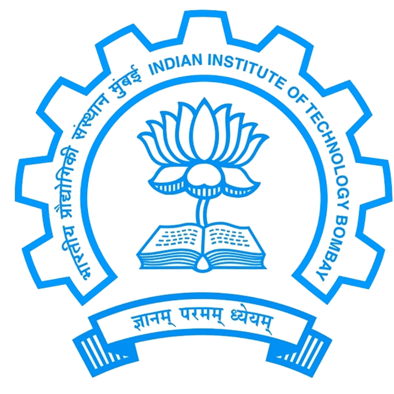 Official blue and white logo of Indian Institute of Technology Bombay featuring a gear, lotus, and book.