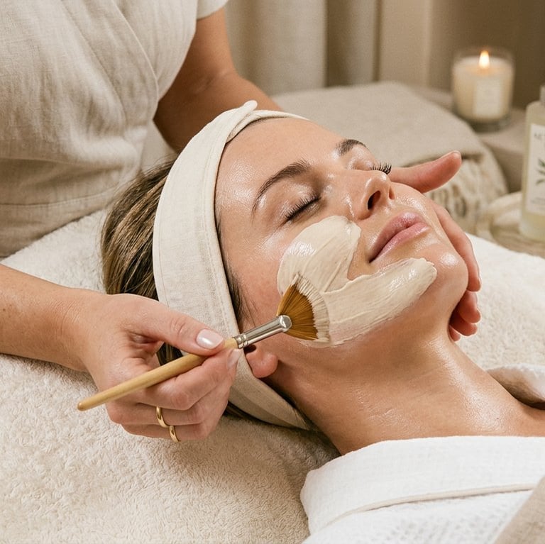 client receving a facial treatment