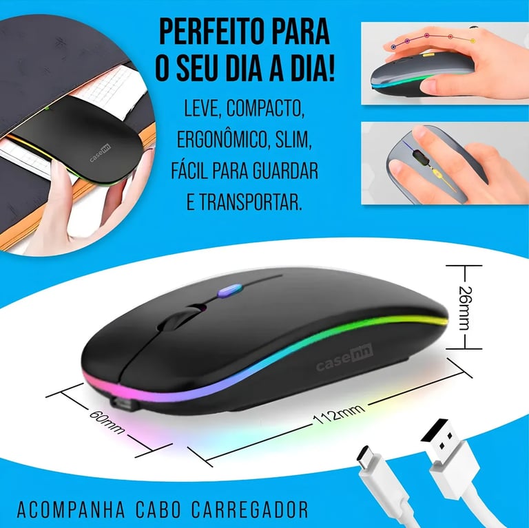 Mouse sem fio recarregável
