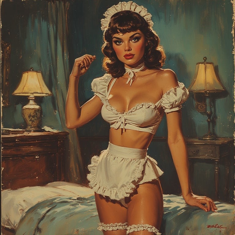 Kvinne i maiduniform i seksuelt rollespill