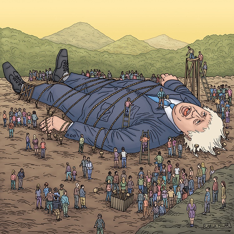 Illustration of Boris Johnson as Gulliver for ConHome website.