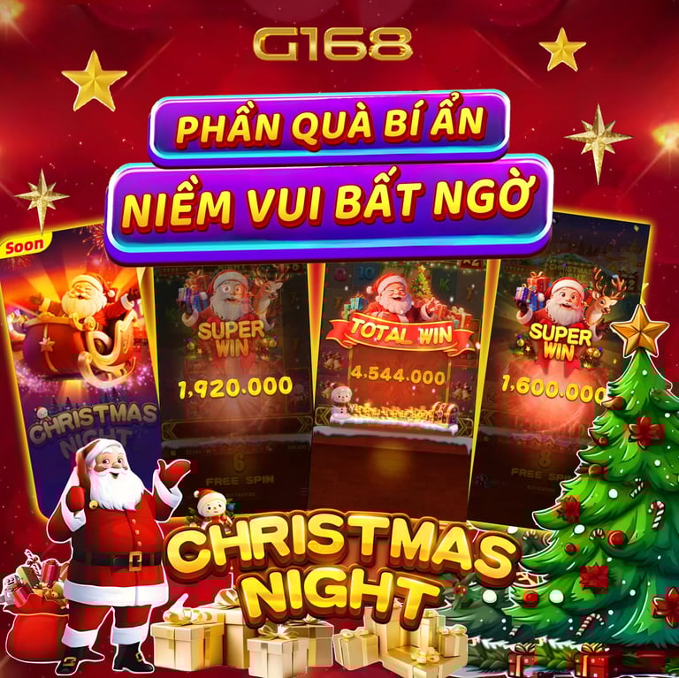 Slot Christmas Night tại G168 với chủ đề Giáng Sinh, giao diện lễ hội và hiệu ứng đồ họa sinh động