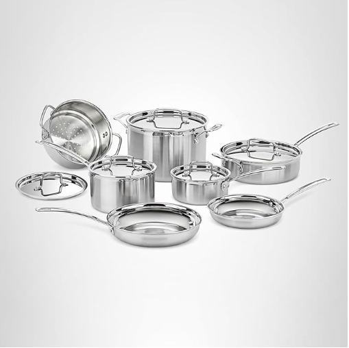 A budget-friendly, high-quality Cuisinart MultiClad Pro stainless steel pot and pan set.