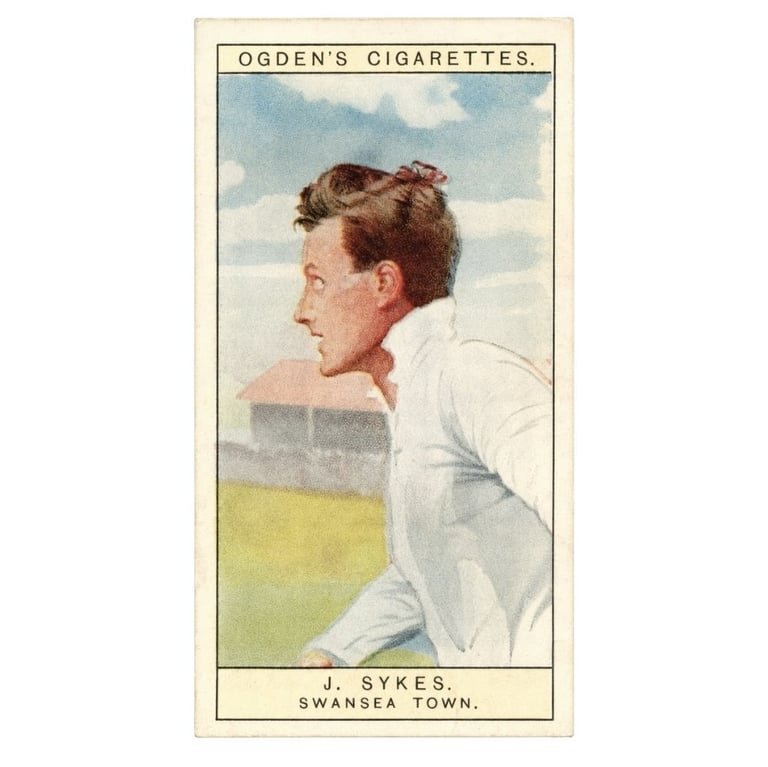 Vintage Ogden's Cigarettes trading card featuring J. Sykes of Swansea Town football club.