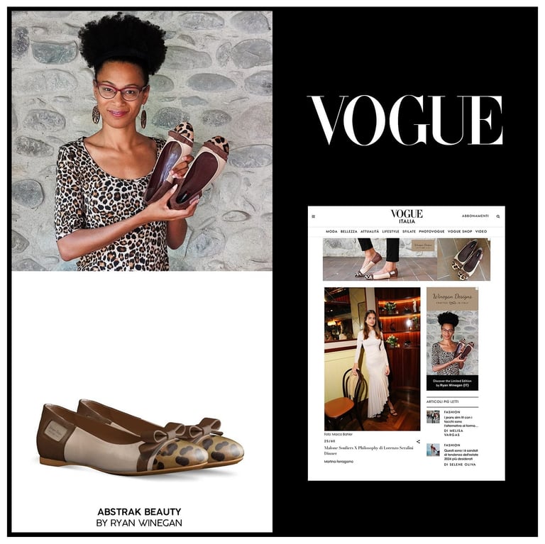 Picture of Ryan Winegan's Abstrak Beauty ballerina flat shoes and Vogue feature.