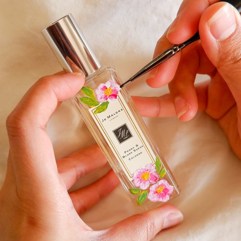 Bottle painting on Jo Malone perfume bottle by Handwritten by Belle.