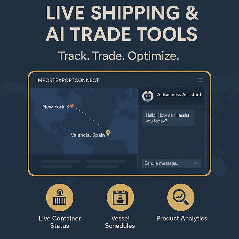 Illustration of real-time shipping and logistics tracking for international trade powered by Bridge Connect.