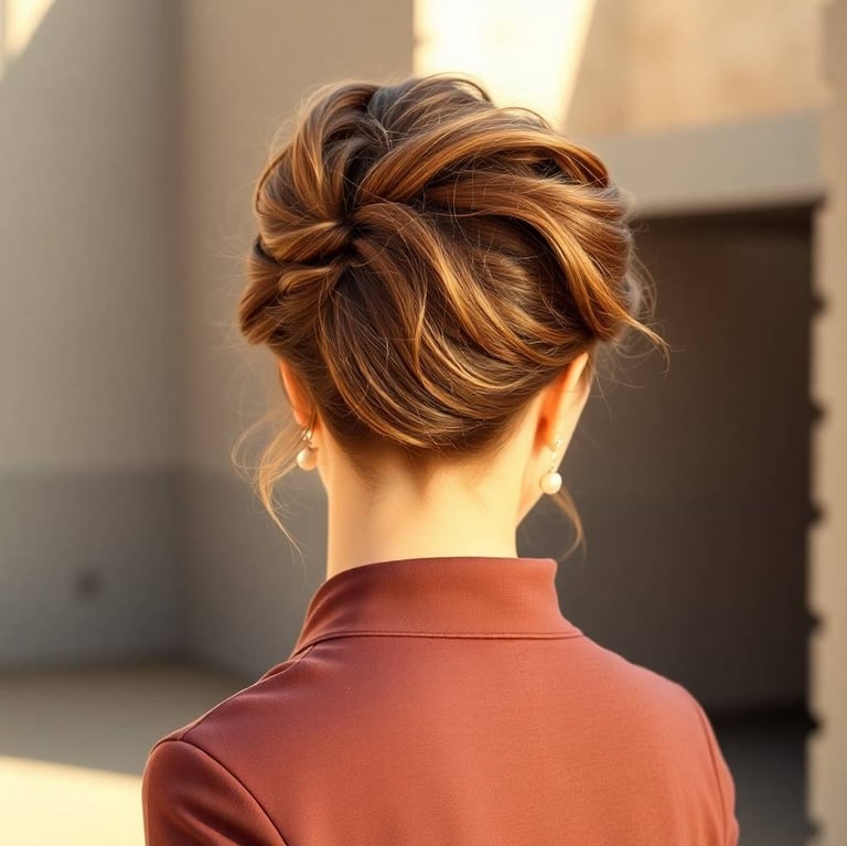 elegant updo caramel highlights