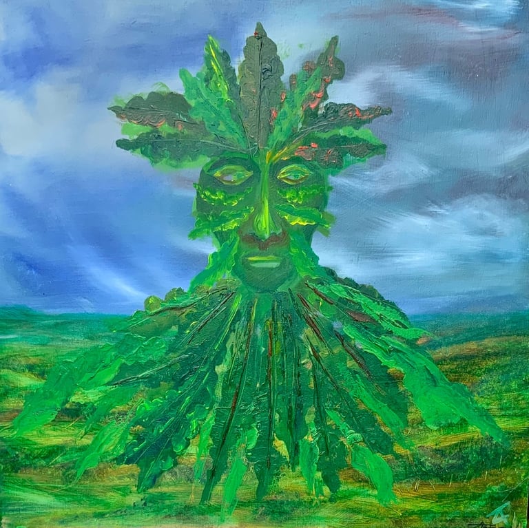 Green man, oil paint, mystery, Celtic.