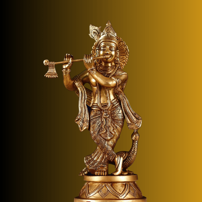 Statue of a Hindu god, Krishna, playing a flute