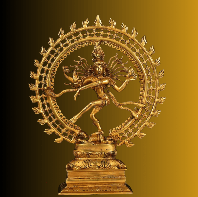 a statue of a natraj in a golden frame