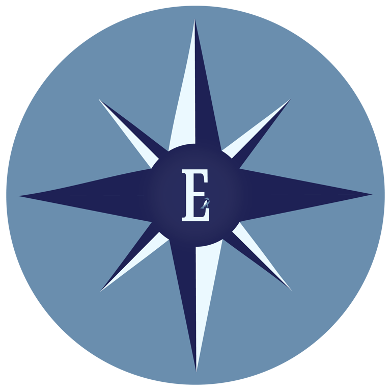 a compass rosette with the letter e in the middle of the image