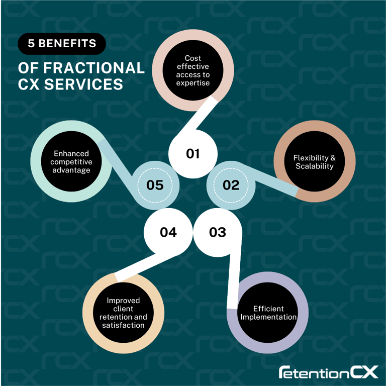 Infographic highlighting the five benefits of working with a CX Consultancy.
