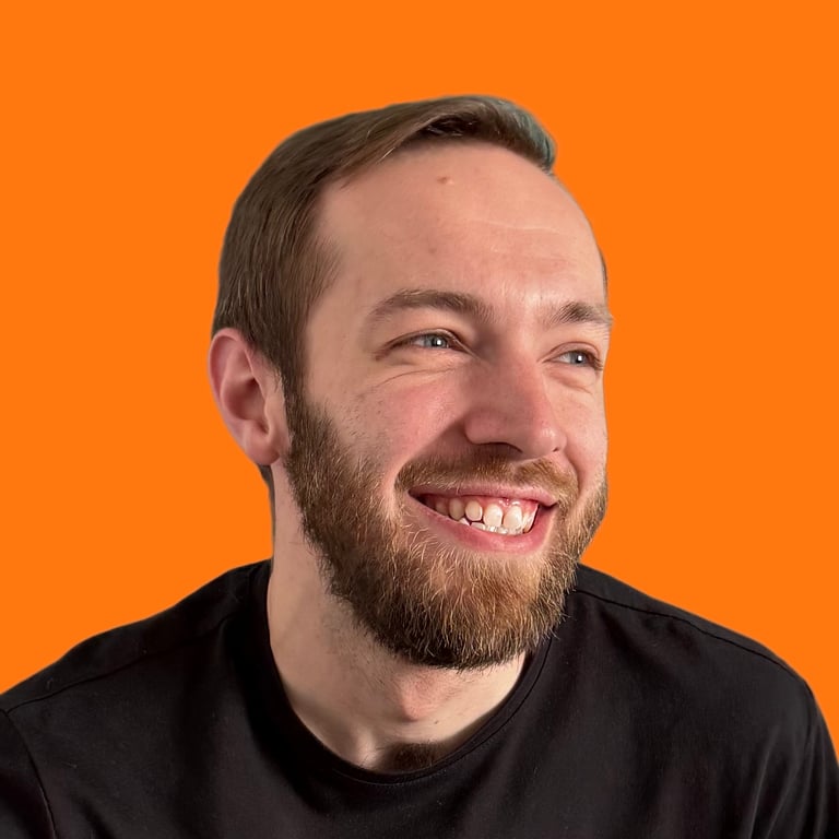 Headshot of founder/designer facing to the right