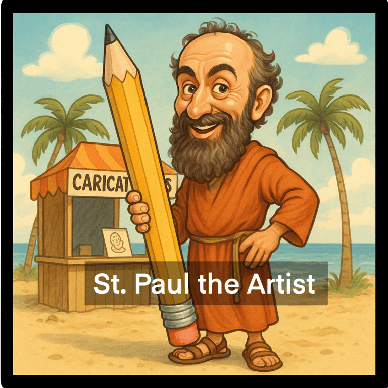 St. Paul on a beach today drawing caricatures and sharing the Gospel.