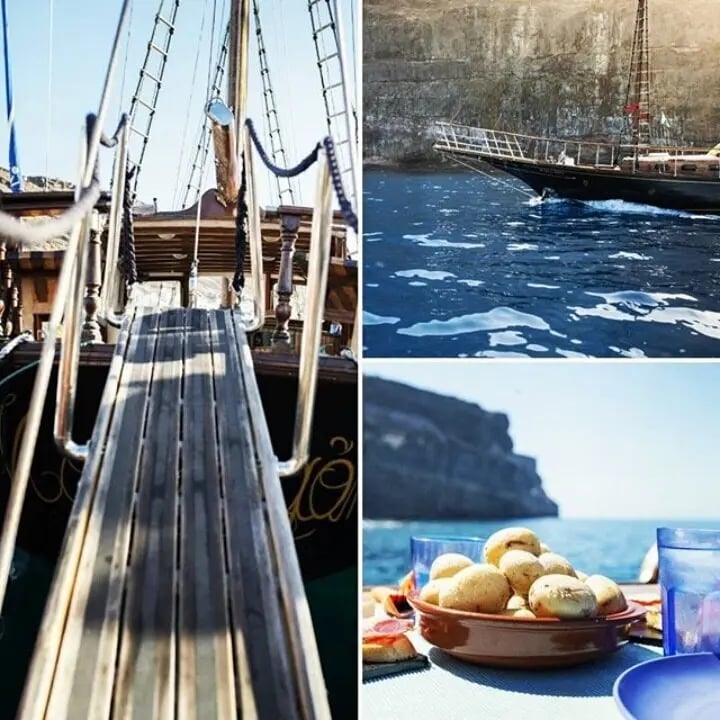collage-mondragon, subida popa, proa navegando, comida a bordo 