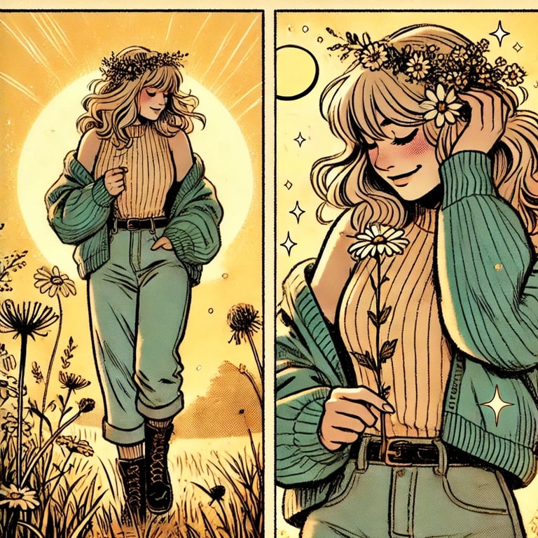 a comic strip strip strip art of a woman in a flower crown