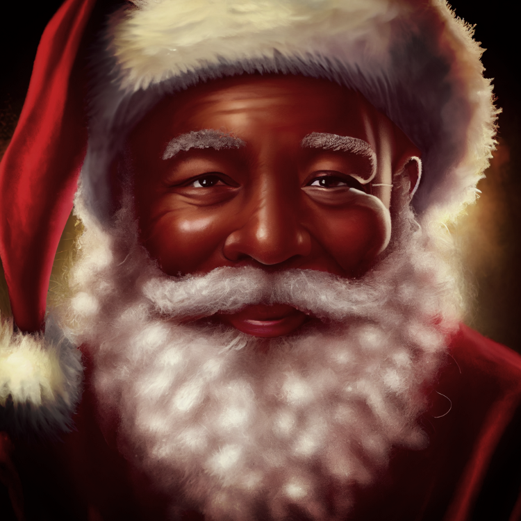 an Elegant Black Santa with a beard and a santa claus hat